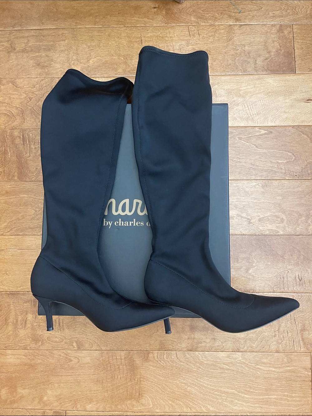 Charles by Charles David Black Knee-High Pointed Toe Stretch Boots
